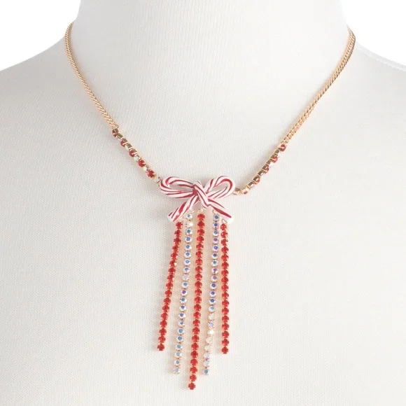 New Betsey Johnson Candy Cane Bow necklace - Picture 3 of 11